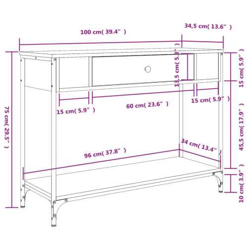 Konzolni stol boja hrasta 100 x 34,5 x 75 cm konstruirano drvo - Smeđi hrast 1 100 cm Cijena