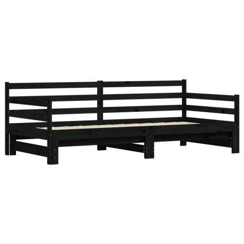 Dnevni krevet na razvlačenje crni 90 x 200 cm masivna borovina Crna 90 x 200 cm Cijena