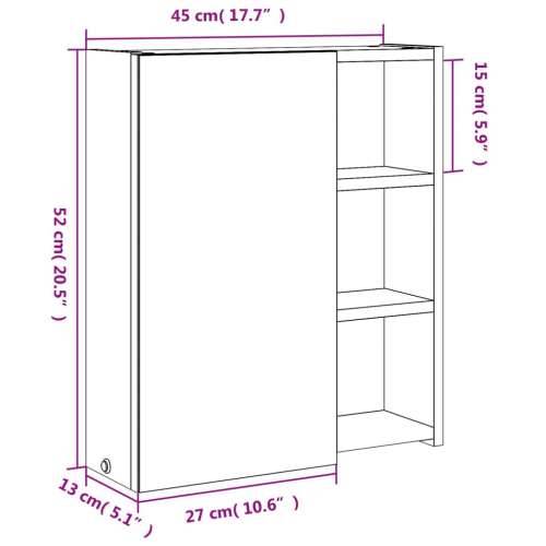 Kupaonski ormarić s ogledalom i LED svjetlom sivi 45x13x52 cm Cijena