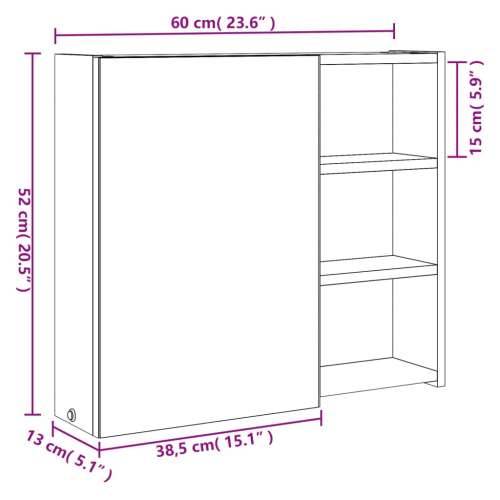 Kupaonski ormarić s ogledalom i LED svjetlom sivi 60x13x52 cm Cijena