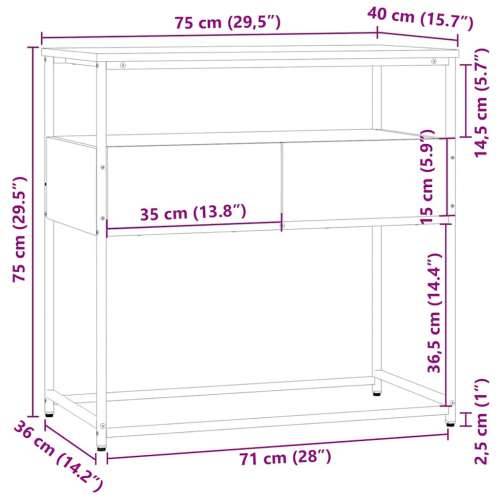 Konzolni stol boja hrasta 75 x 40 x 75 cm konstruirano drvo - Dimljeni hrast 1 75 cm Cijena