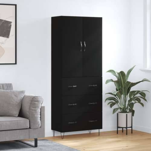 Visoka komoda crni 69,5x34x180 cm konstruirano drvo - Crna 1 3 ladice Cijena