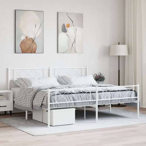 Metalni okvir kreveta uzglavlje i podnožje bijeli 193x203 cm - Bijela 193 x 203 cm s uzglavljem i podnožjem Cijena