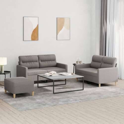 3-dijelni set sofa s jastucima smeđesivi od tkanine - Sivo-smeđa s jastučićima i tabureom Cijena