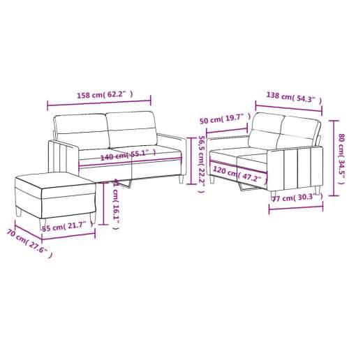 3-dijelni set sofa s jastucima smeđesivi od tkanine - Sivo-smeđa s jastučićima i tabureom Cijena