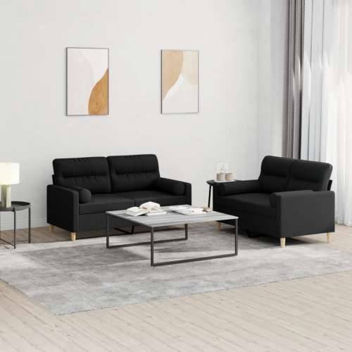 2-dijelni set sofa s jastucima crni od tkanine - Crna s jastučićima Cijena
