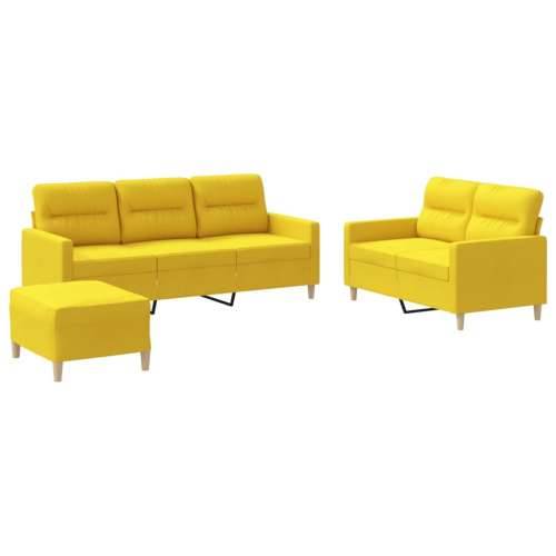 3-dijelni set sofa s jastucima svjetložuti od tkanine - Svjetložuta s jastučićima i tabureom Cijena