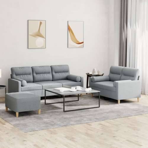 3-dijelni set sofa s jastucima svjetlosivi od tkanine - Svjetlosiva s jastucima i tabureom Cijena