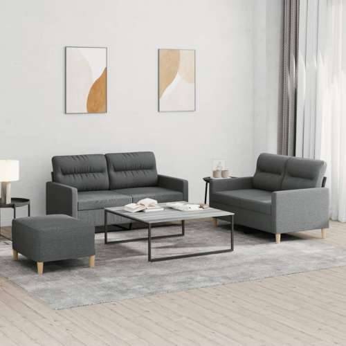 3-dijelni set sofa s jastucima tamnosivi od tkanine - Tamno siva s jastučićima i tabureom Cijena