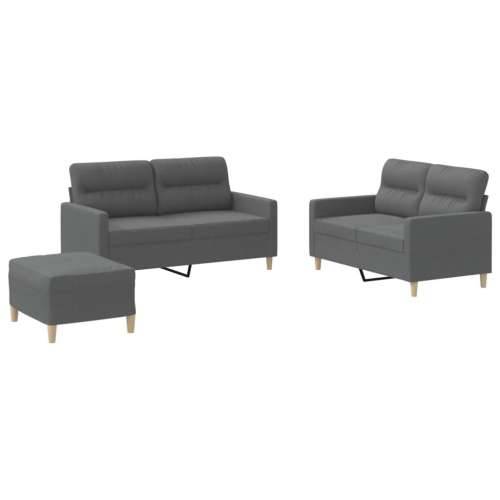 3-dijelni set sofa s jastucima tamnosivi od tkanine - Tamno siva s jastučićima i tabureom Cijena