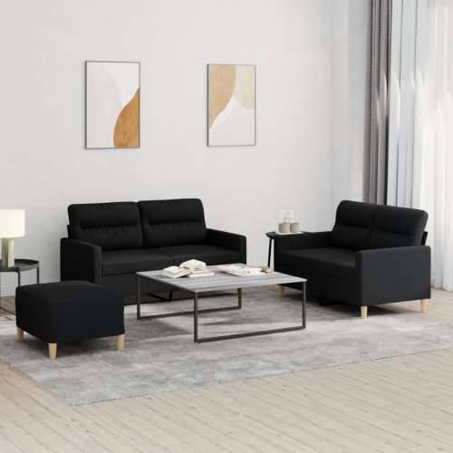 3-dijelni set sofa s jastucima crni od tkanine - Crna s jastučićima i tabureom Cijena