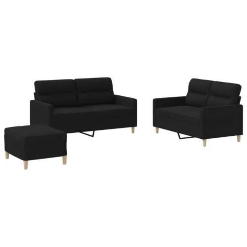 3-dijelni set sofa s jastucima crni od tkanine - Crna s jastučićima i tabureom Cijena