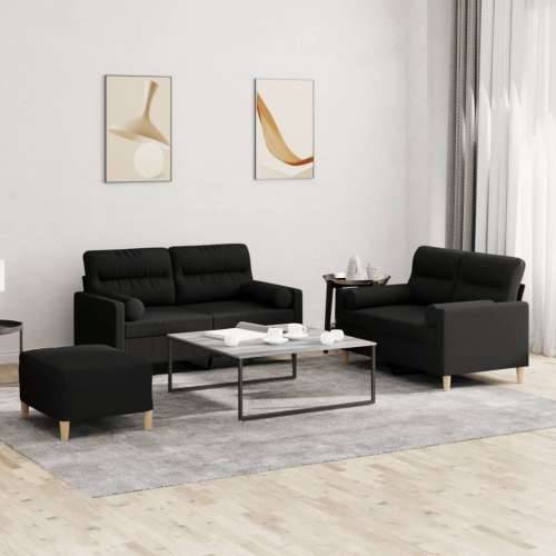 3-dijelni set sofa s jastucima crni od mikrovlakana - Crna s jastucima i tabureom Cijena