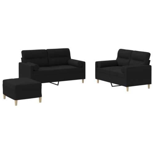 3-dijelni set sofa s jastucima crni od mikrovlakana - Crna s jastucima i tabureom Cijena