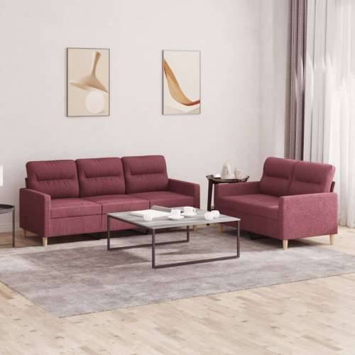 2-dijelni set sofa s jastucima crvena boja vina od tkanine - boja crnog vina s jastučićima Cijena