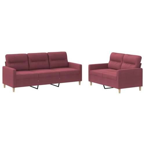 2-dijelni set sofa s jastucima crvena boja vina od tkanine - boja crnog vina s jastučićima Cijena