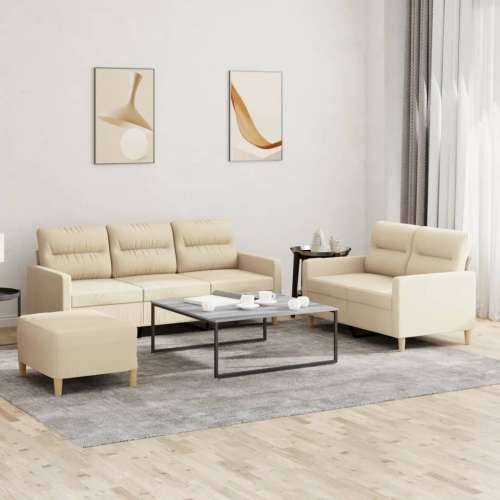 3-dijelni set sofa s jastucima krem od tkanine - Krema s jastučićima i tabureom Cijena