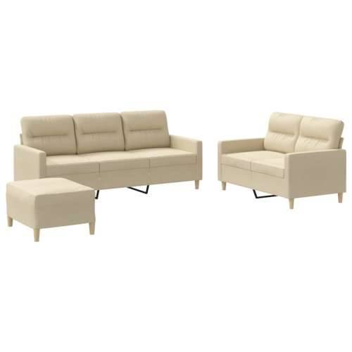 3-dijelni set sofa s jastucima krem od tkanine - Krema s jastučićima i tabureom Cijena