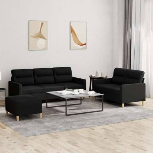 3-dijelni set sofa s jastucima crni od tkanine - Crna s jastučićima i tabureom Cijena
