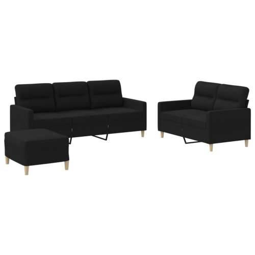 3-dijelni set sofa s jastucima crni od tkanine - Crna s jastučićima i tabureom Cijena