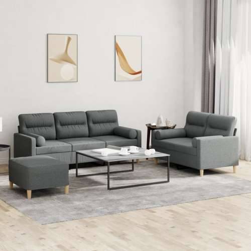3-dijelni set sofa s jastucima tamnosivi od tkanine - Tamno siva s jastucima i tabureom Cijena