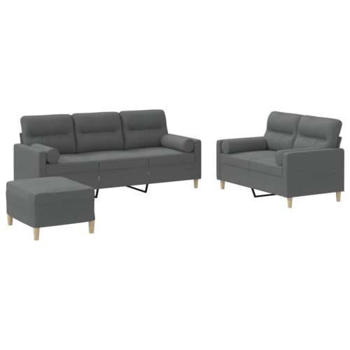 3-dijelni set sofa s jastucima tamnosivi od tkanine - Tamno siva s jastucima i tabureom Cijena