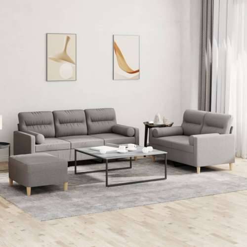 3-dijelni set sofa s jastucima smeđesivi od tkanine - Sivo-smeđa s jastucima i tabureom Cijena