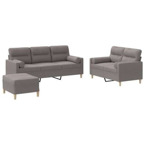 3-dijelni set sofa s jastucima smeđesivi od tkanine - Sivo-smeđa s jastucima i tabureom Cijena