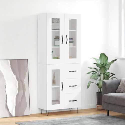 Visoka komoda bijela 69,5x34x180 cm konstruirano drvo - Bijela 1 1 staklena vrata 3 ladice Cijena