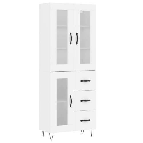 Visoka komoda bijela 69,5x34x180 cm konstruirano drvo - Bijela 1 1 staklena vrata 3 ladice Cijena