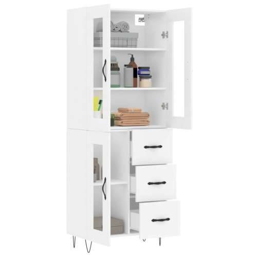 Visoka komoda bijela 69,5x34x180 cm konstruirano drvo - Bijela 1 1 staklena vrata 3 ladice Cijena