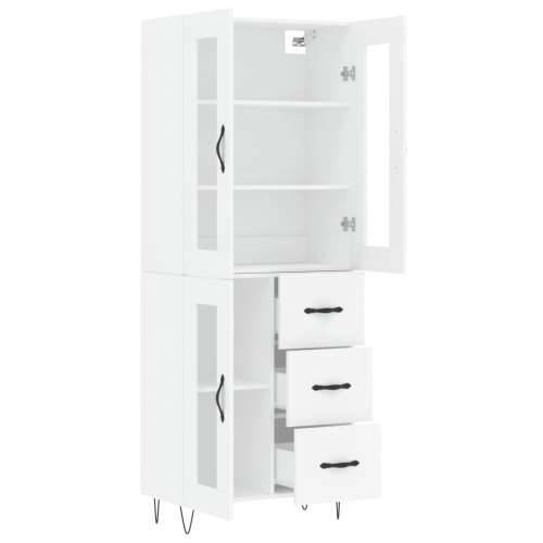 Visoka komoda bijela 69,5x34x180 cm konstruirano drvo - Bijela 1 1 staklena vrata 3 ladice Cijena