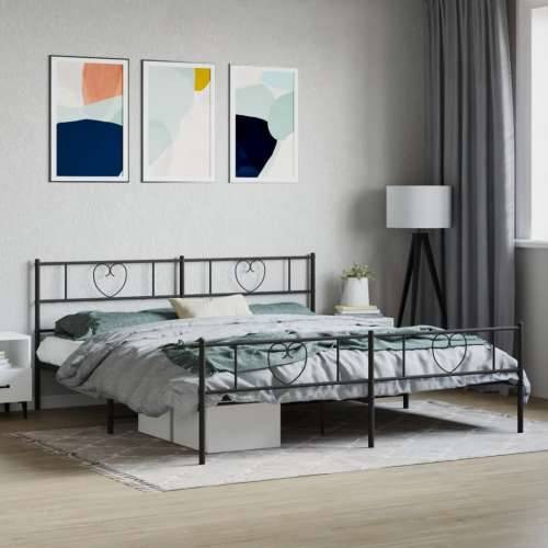 Metalni okvir krevet bez madraca s podnožjem crni 180x200 cm - Crna 180 x 200 cm s uzglavljem i podnožjem Cijena