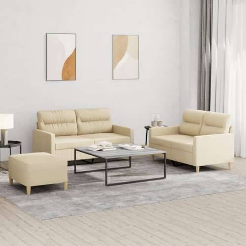 3-dijelni set sofa s jastucima krem od tkanine - Krema s jastučićima i tabureom Cijena