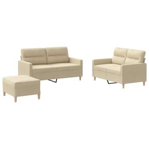 3-dijelni set sofa s jastucima krem od tkanine - Krema s jastučićima i tabureom Cijena