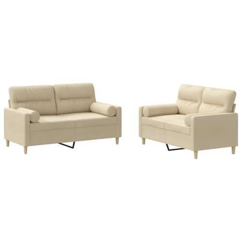 2-dijelni set sofa s jastucima krem od tkanine - Krema s jastučićima Cijena