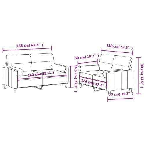 2-dijelni set sofa s jastucima krem od tkanine - Krema s jastučićima Cijena