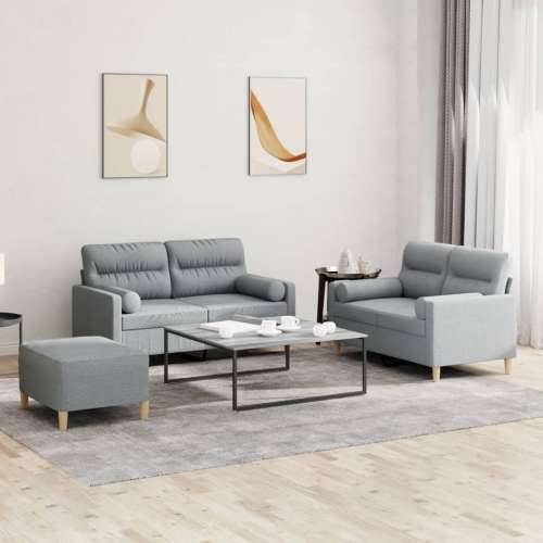 3-dijelni set sofa s jastucima svjetlosivi od tkanine - Svjetlosiva s jastucima i tabureom Cijena