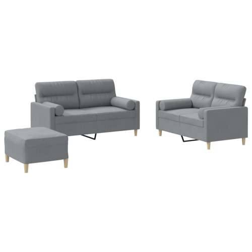 3-dijelni set sofa s jastucima svjetlosivi od tkanine - Svjetlosiva s jastucima i tabureom Cijena