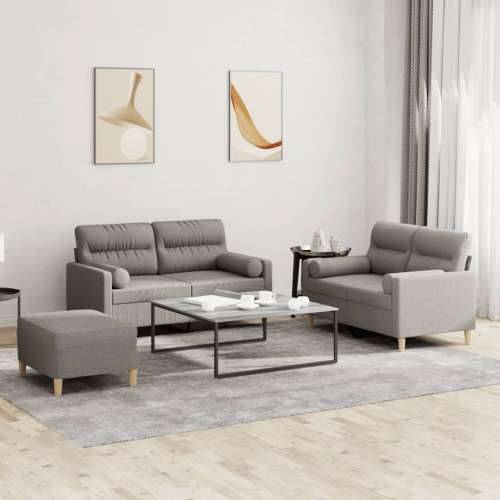 3-dijelni set sofa s jastucima smeđesivi od tkanine - Sivo-smeđa s jastucima i tabureom Cijena