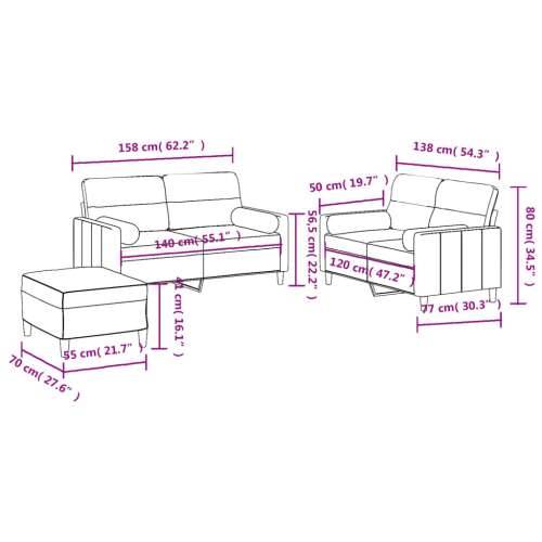 3-dijelni set sofa s jastucima smeđesivi od tkanine - Sivo-smeđa s jastucima i tabureom Cijena