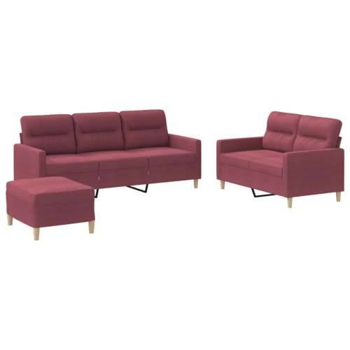 3-dijelni set sofa s jastucima crvena boja vina od tkanine - boja crnog vina s jastučićima i tabureom Cijena