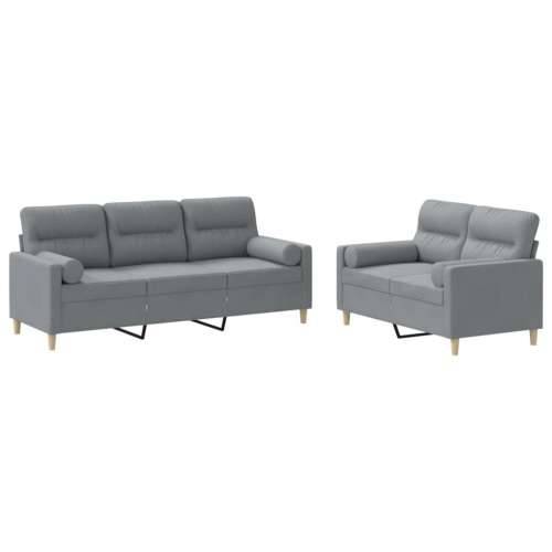 2-dijelni set sofa s jastucima svjetlosivi od tkanine - Svjetlosiva s jastučićima Cijena
