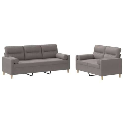 2-dijelni set sofa s jastucima smeđesivi od tkanine - Sivo-smeđa s jastučićima Cijena