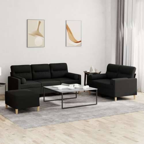 3-dijelni set sofa s jastucima crni od mikrovlakana - Crna s jastucima i tabureom Cijena