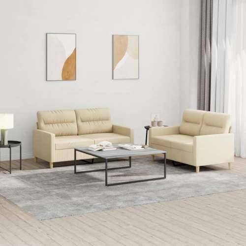 2-dijelni set sofa s jastucima krem od tkanine - Krema s jastučićima Cijena