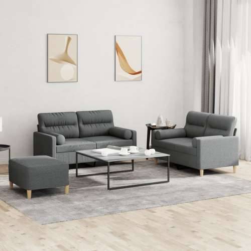3-dijelni set sofa s jastucima tamnosivi od tkanine - Tamno siva s jastucima i tabureom Cijena