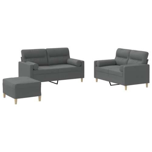 3-dijelni set sofa s jastucima tamnosivi od tkanine - Tamno siva s jastucima i tabureom Cijena