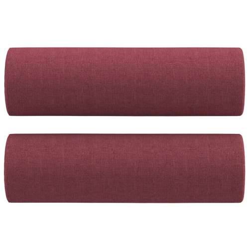 3-dijelni set sofa s jastucima crvena boja vina od tkanine - boja crnog vina s jastucima i tabureom Cijena