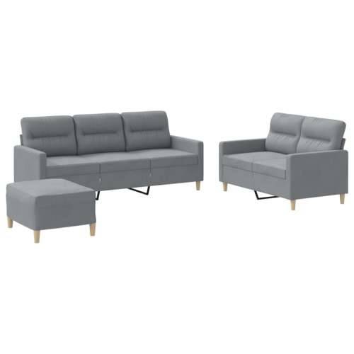 3-dijelni set sofa s jastucima svjetlosivi od tkanine - Svjetlosiva s jastučićima i tabureom Cijena